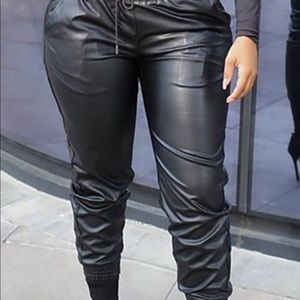 Black leather joggers